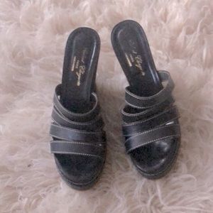 Vintage Clergerie Strappy Canvas & Leather Mules